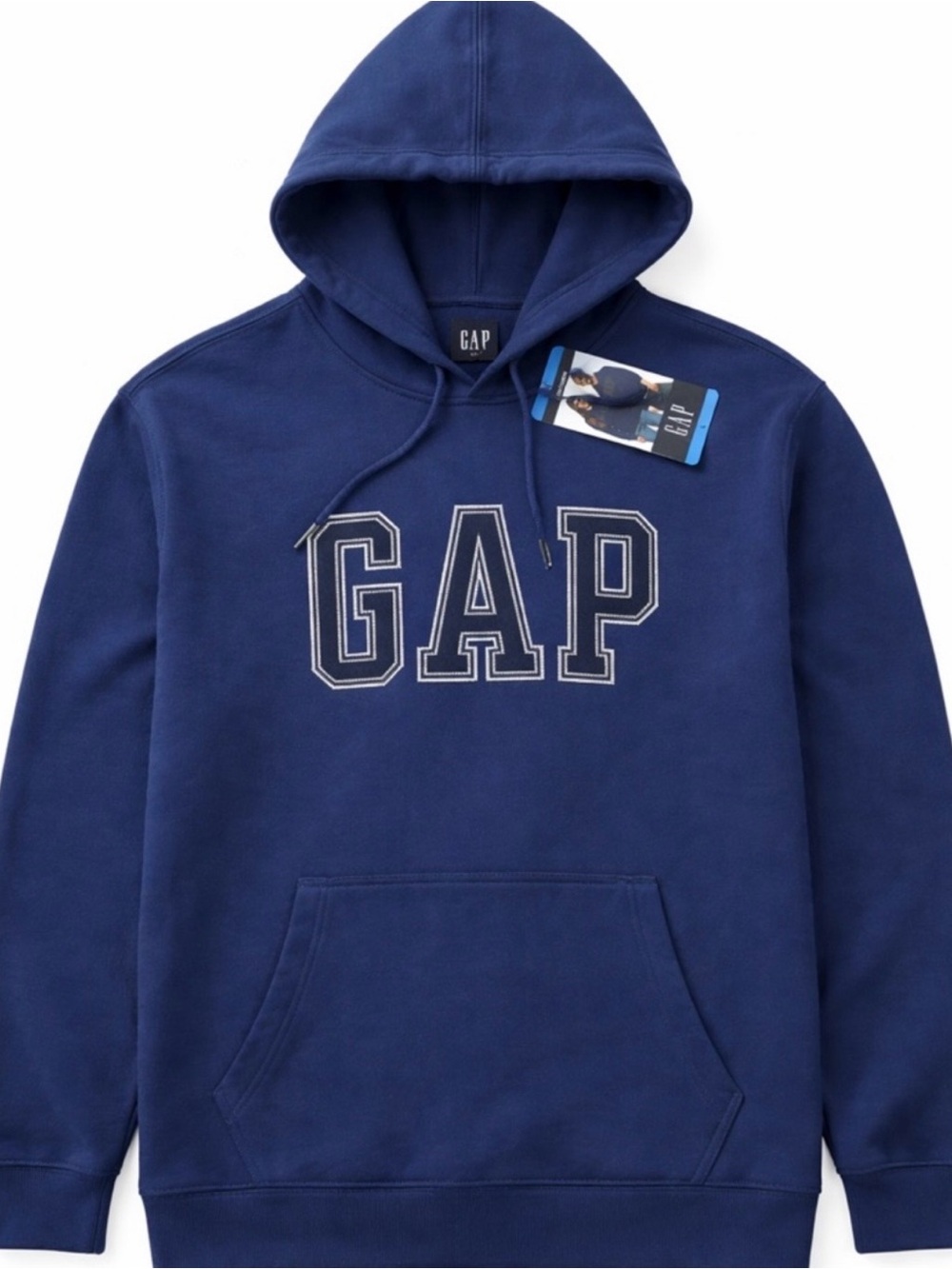 GAP 💙 Large Men's Dark Navy Pullover Hoodie with White-Outlined Logo